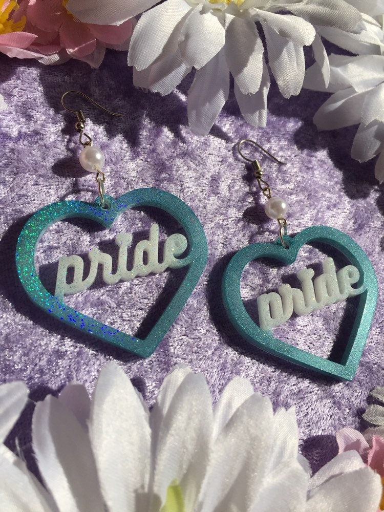 Pride Heart Earrings - Blue Holo