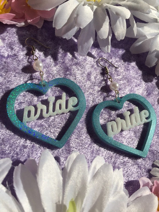 Pride Heart Earrings - Blue Holo