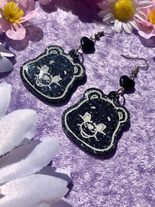 Care Bear Earrings - Black Holo