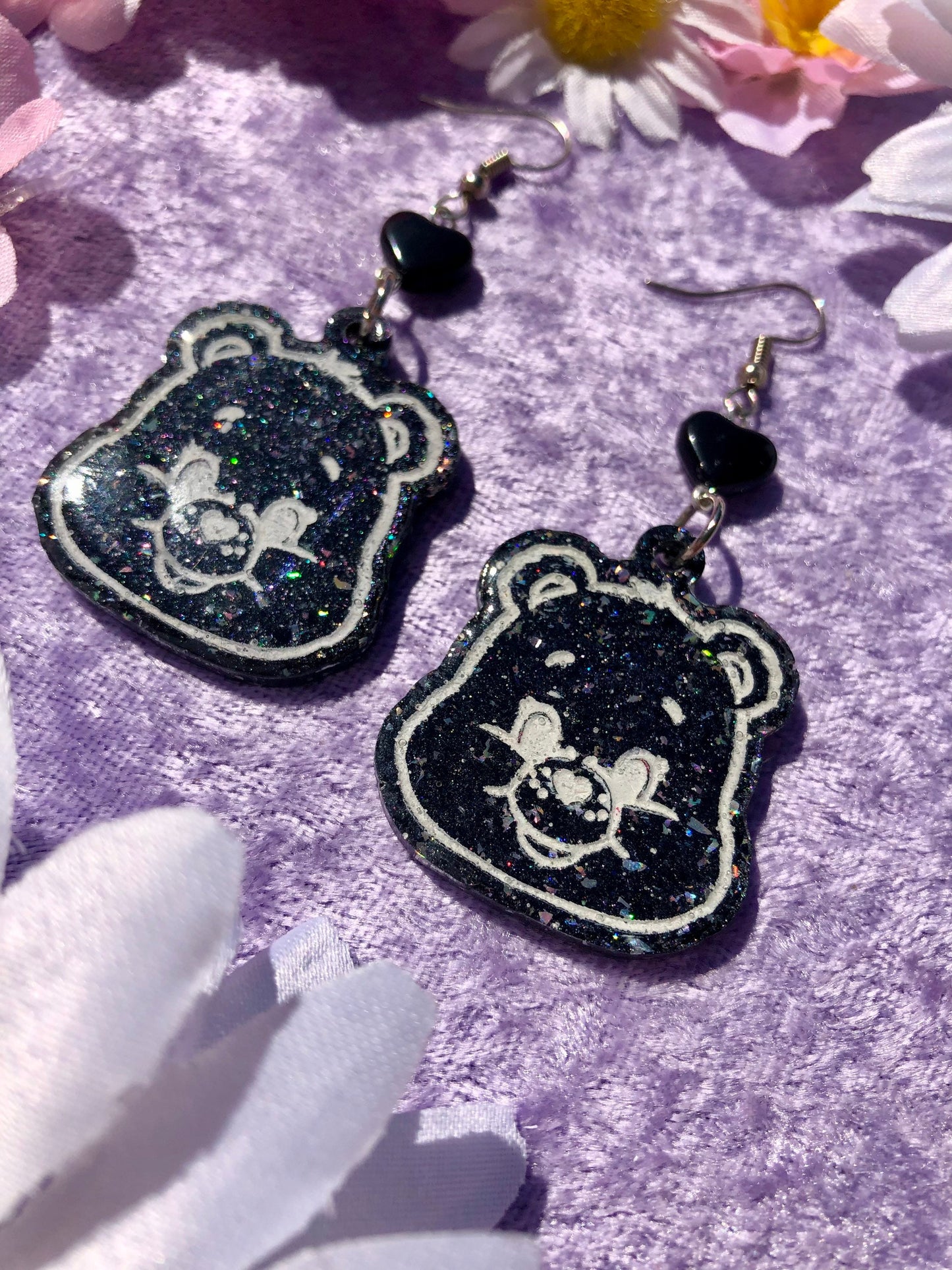 Care Bear Earrings - Black Holo