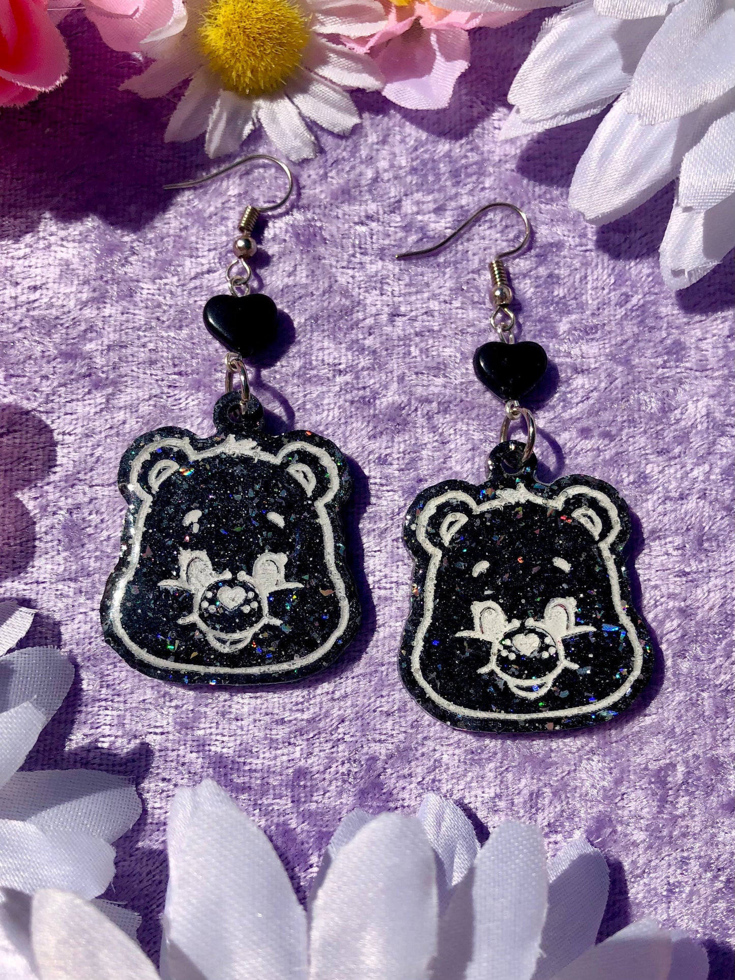 Care Bear Earrings - Black Holo