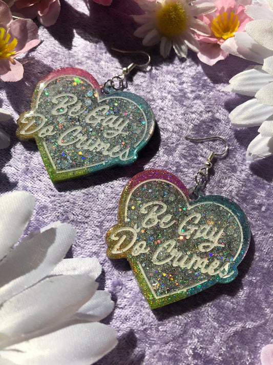 Be Gay Do Crimes Earrings - Glitter with Holo Rainbow