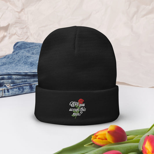 Will You Accept This Rose Embroidered Beanie