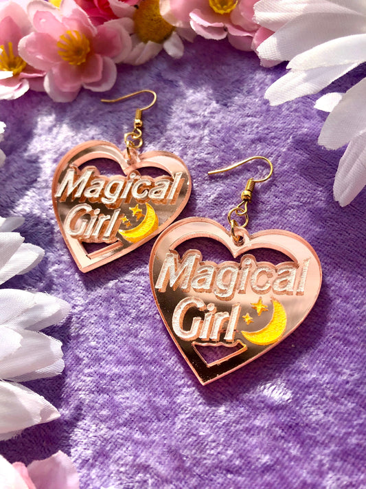 Magical Girl Earrings - Pink Mirrored Acrylic