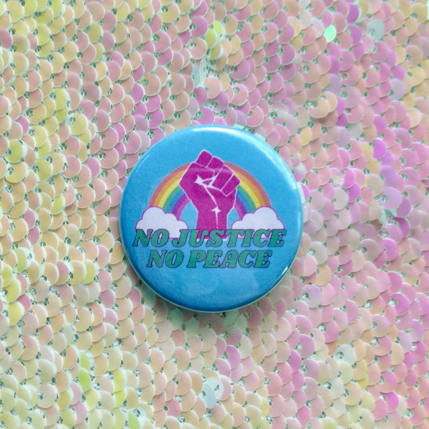 No Justice No Peace Pastel Kawaii Button
