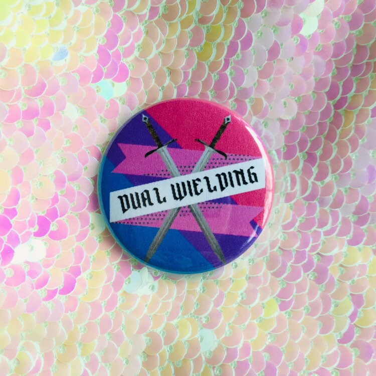 Dual Wielding Bi Pride Button