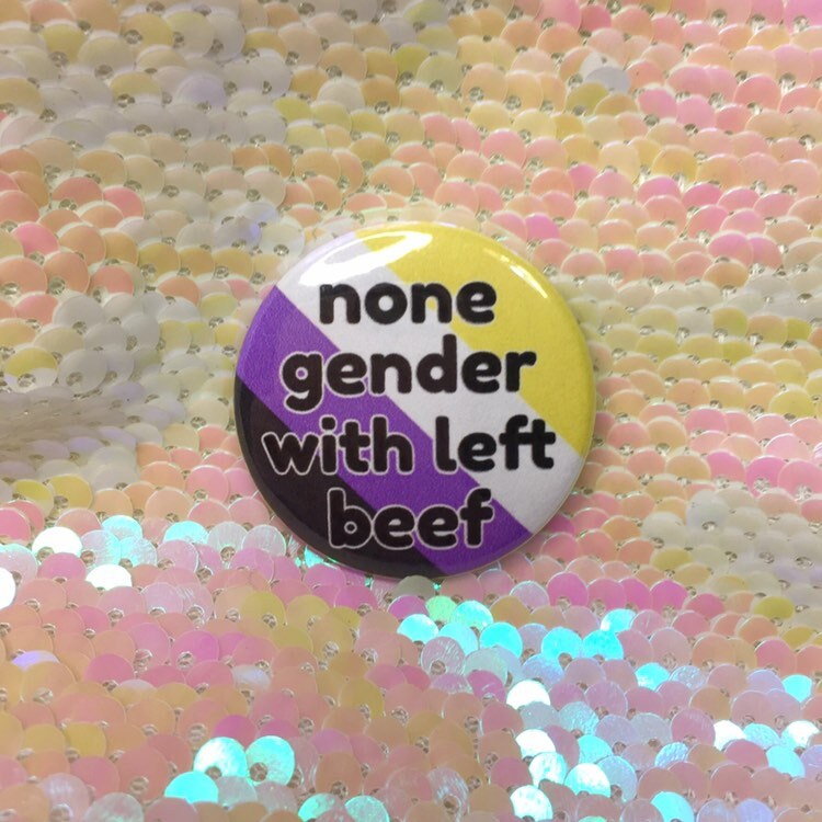 None Gender with Left Beef Nonbinary Pride Button