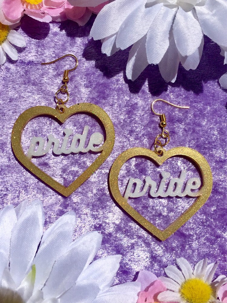 Pride Heart Earrings - Gold Holo