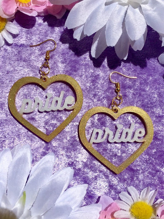 Pride Heart Earrings - Gold Holo