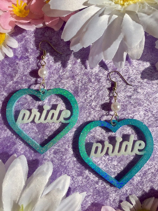 Pride Heart Earrings - Blue Holo