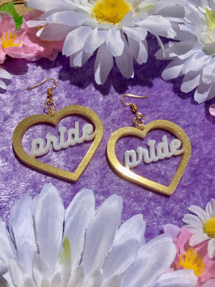 Pride Heart Earrings - Gold Holo