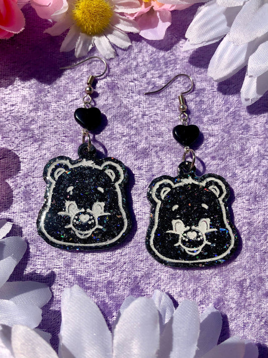 Care Bear Earrings - Black Holo