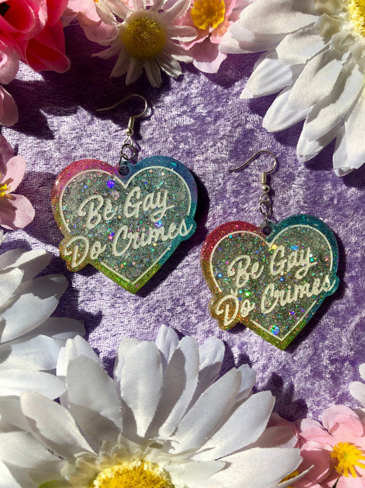 Be Gay Do Crimes Earrings - Glitter with Holo Rainbow