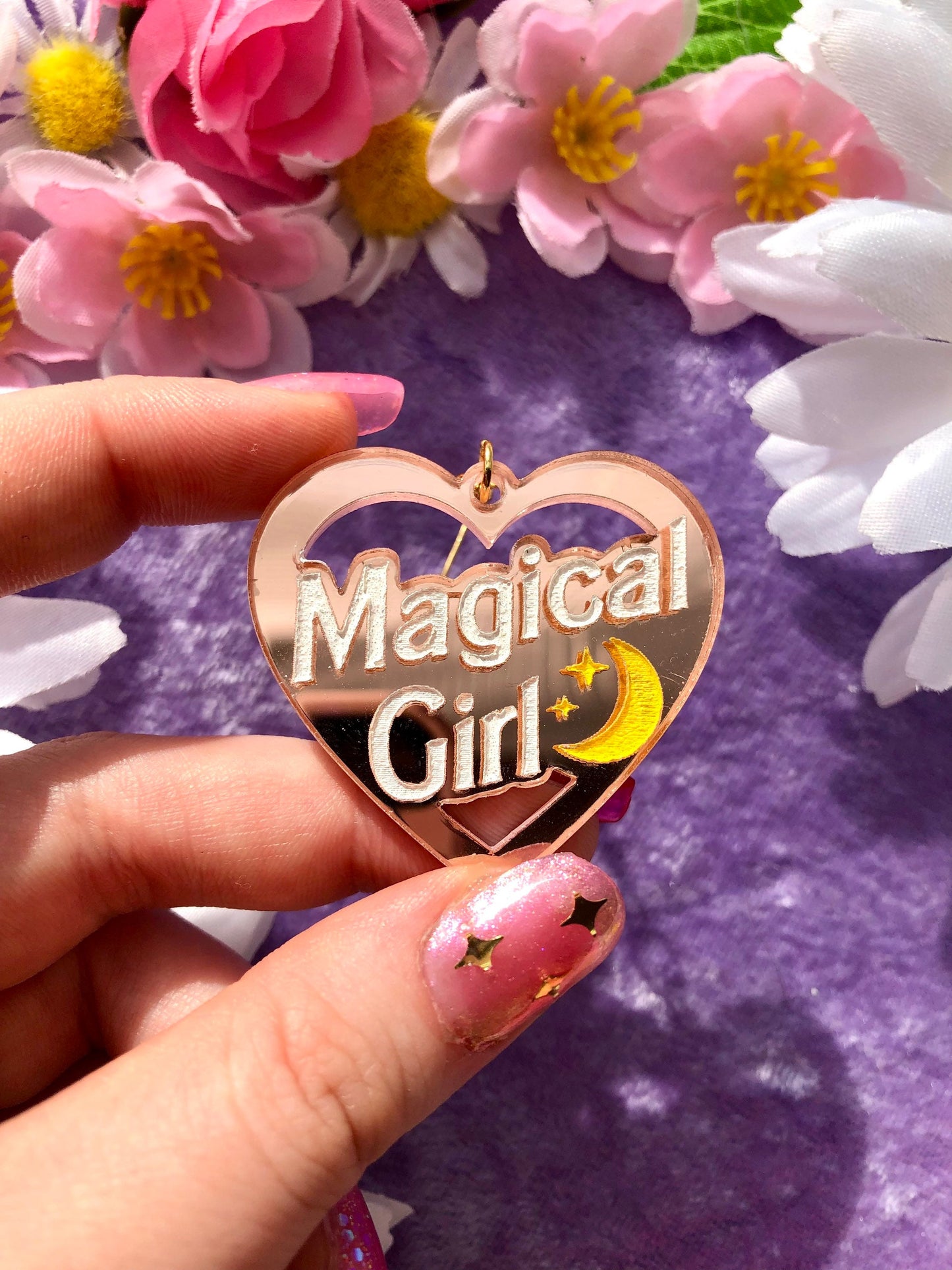 Magical Girl Earrings - Pink Mirrored Acrylic