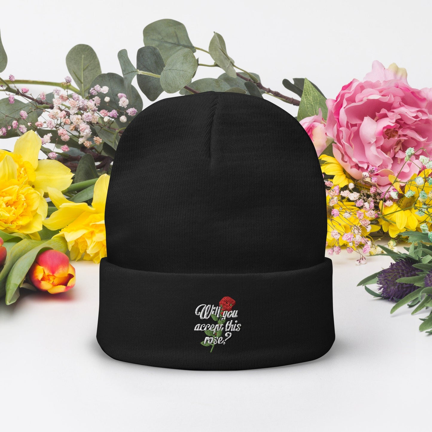 Will You Accept This Rose Embroidered Beanie
