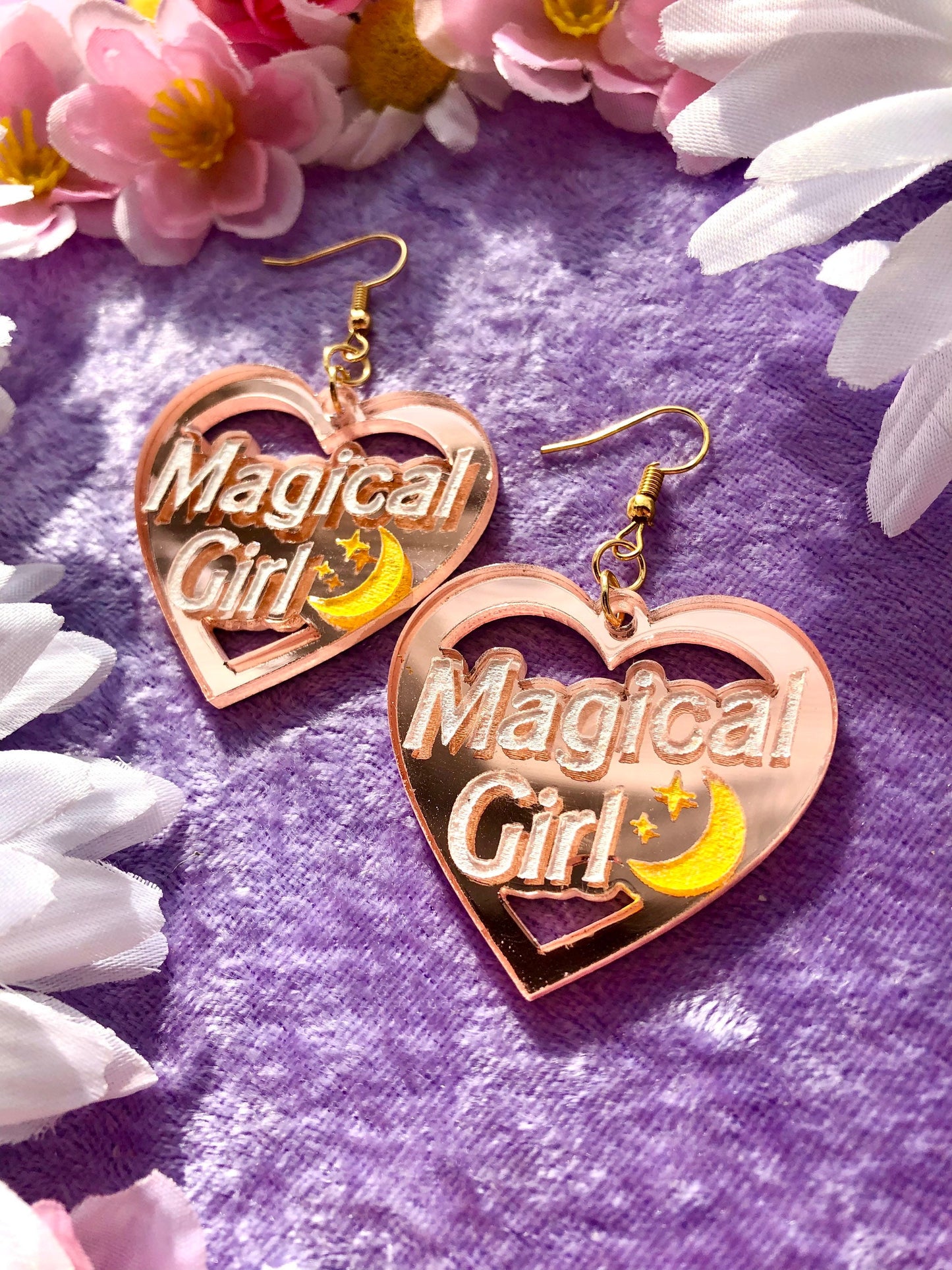 Magical Girl Earrings - Pink Mirrored Acrylic