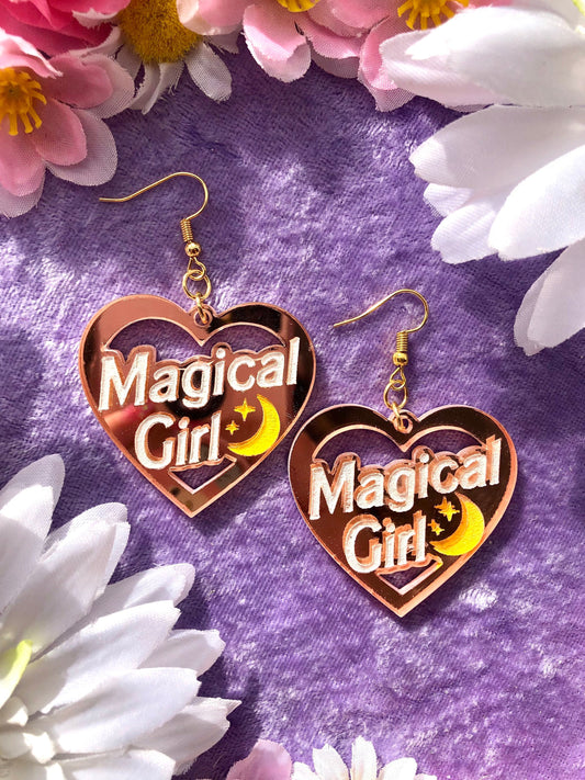 Magical Girl Earrings - Pink Mirrored Acrylic