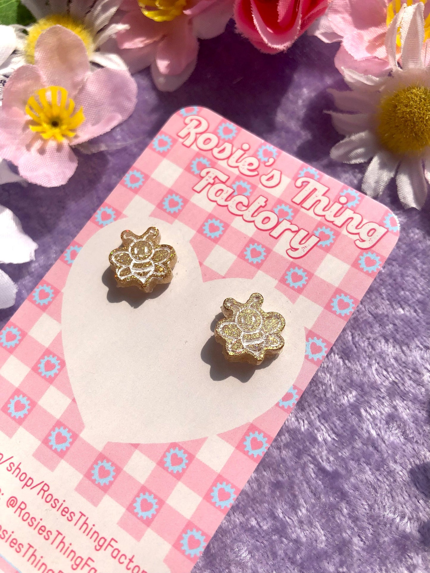 Gold Holo Bee Studs