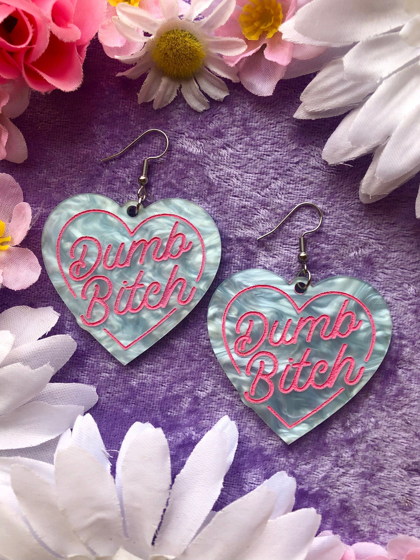 Dumb Bitch Earrings - Blue Acrylic