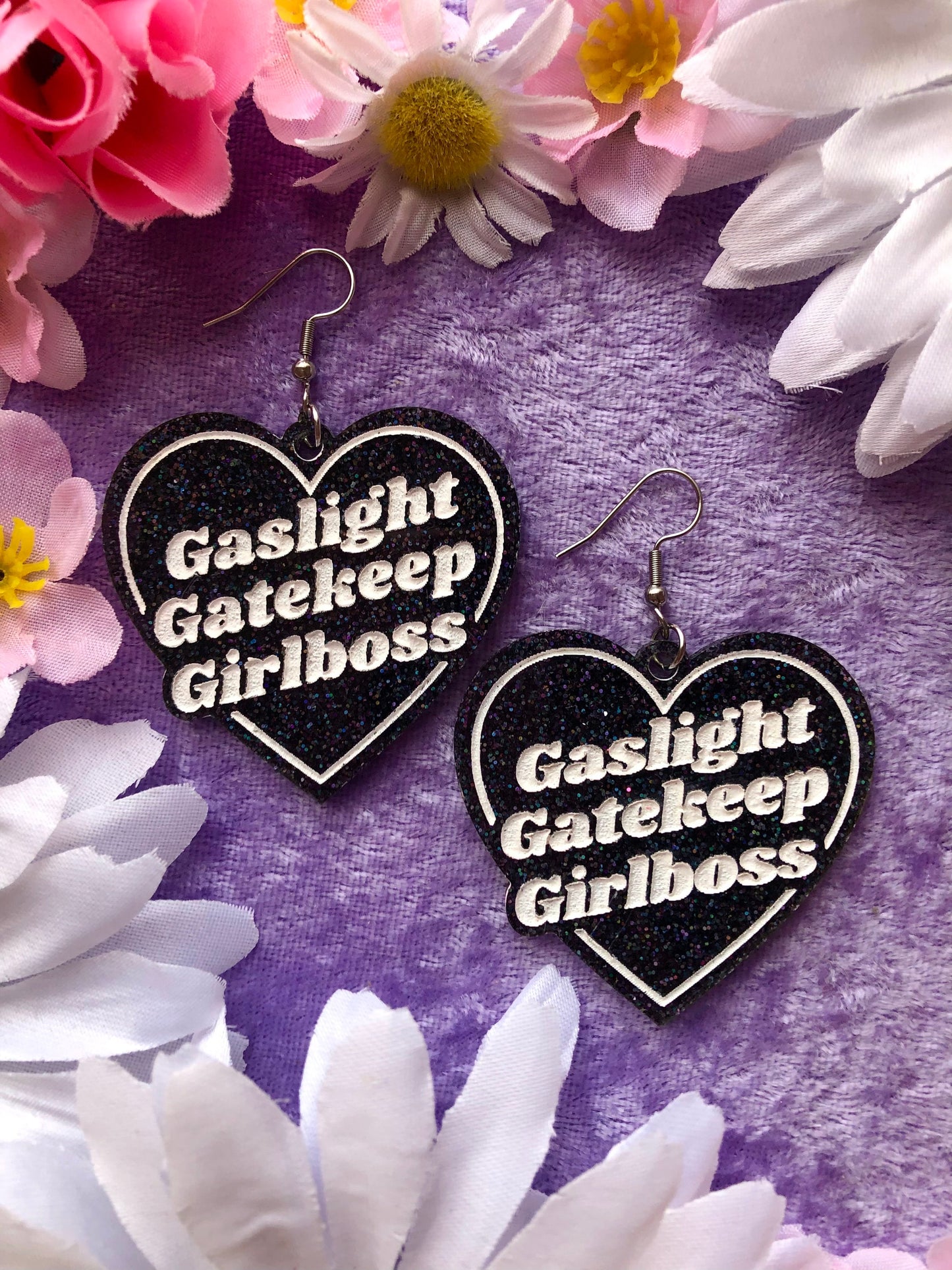 Gaslight Gatekeep Girlboss Earrings - Glitter Acrylic